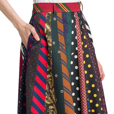 TIE-PATTERN PLEATED MIDI SKIRT 